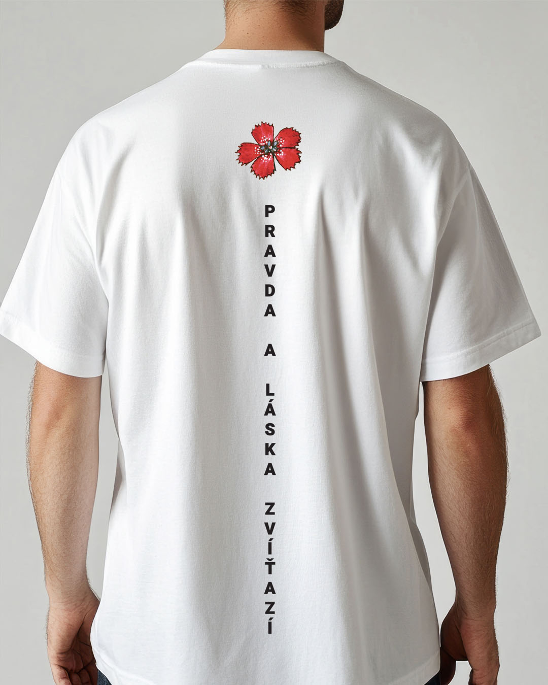 A man wears a plain beige t-shirt, front and back, for a t-shirt